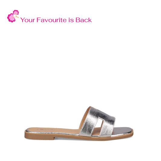 Inniu Catwalk Macey Flat Sandals Silver Metallic