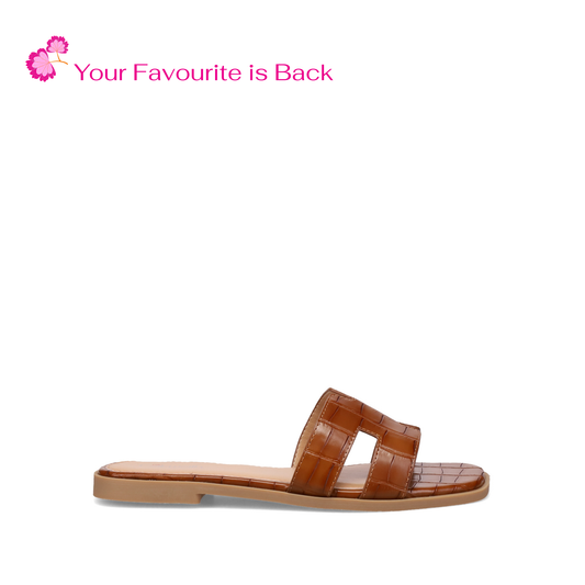 Inniu Catwalk Macey Flat Sandal Tan Croc