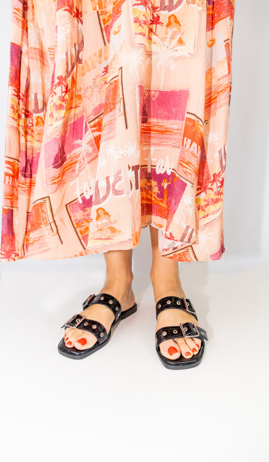 Inniu Catwalk Mabel Flat Sandal Black Croc