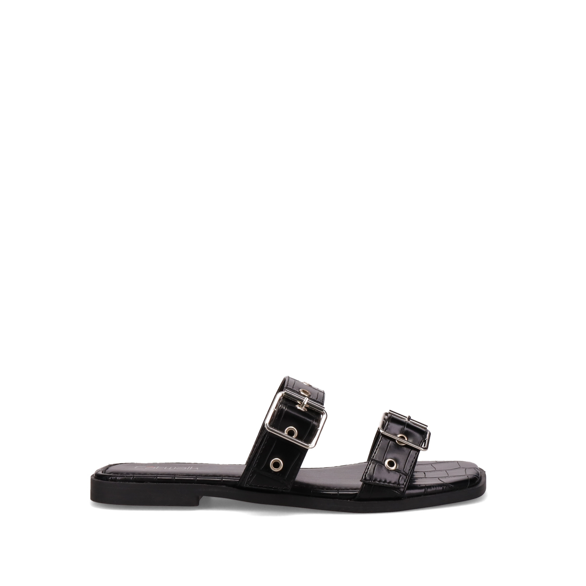 Inniu Catwalk Mabel Flat Sandal Black Croc